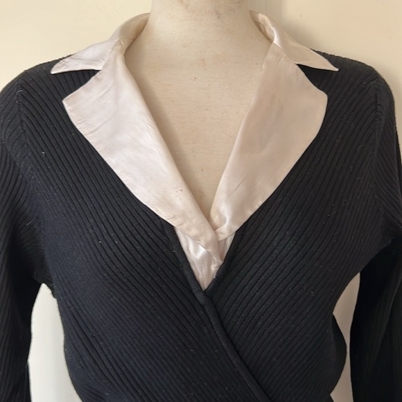 Vintage Black Sweater with Cream Silk Collar L VGUC - Picture 2 of 11
